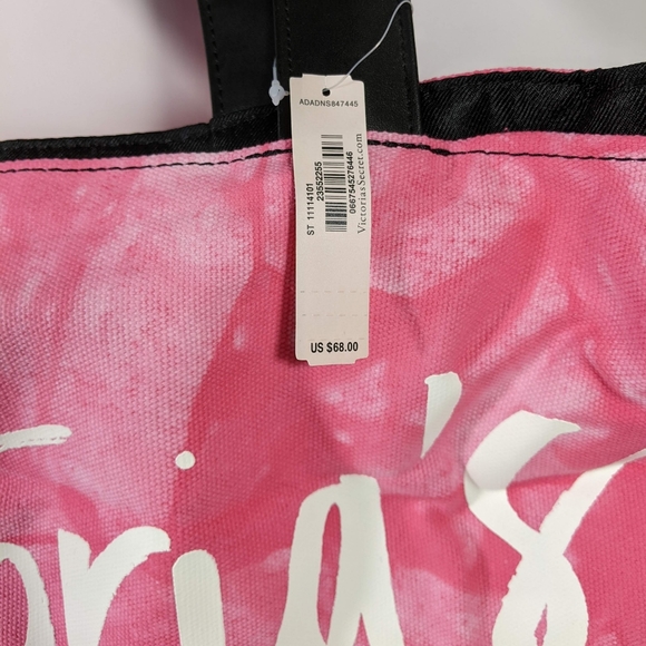 Victoria Secret Getaway Tye Dye Pink Black Faux Leather Beach Summer Tote Bag - Picture 3 of 8